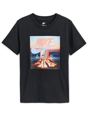 Nike Kids Black Graphic Tee with Sunset Campfire Print
